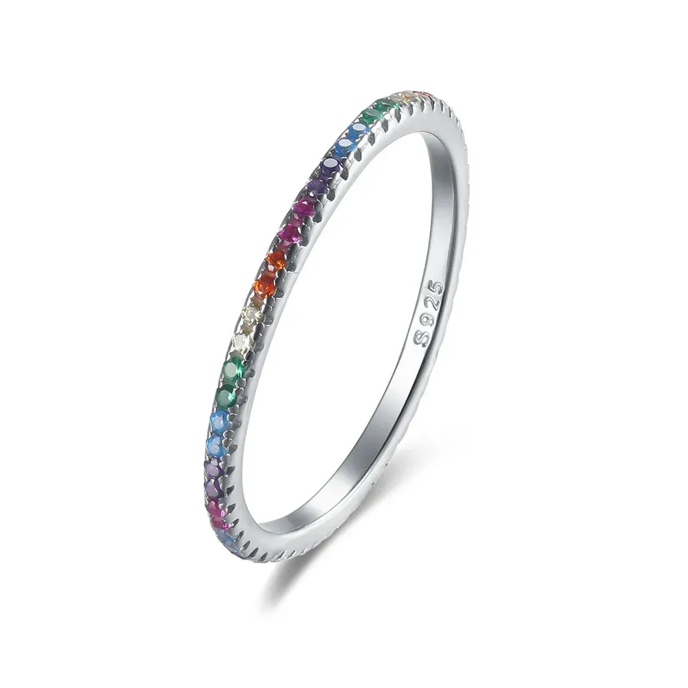 Real 925 Sterling Silver Colorful CZ Rings Stack-able Personalized Gold Color Platinum Plated for Women Fine