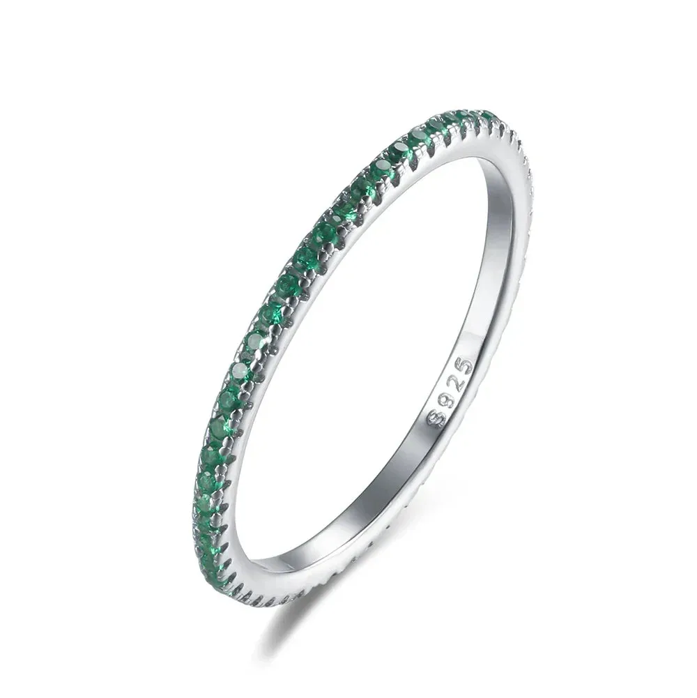 Real 925 Sterling Silver Colorful CZ Rings Stack-able Personalized Gold Color Platinum Plated for Women Fine