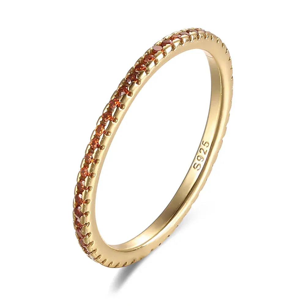 Real 925 Sterling Silver Colorful CZ Rings Stack-able Personalized Gold Color Platinum Plated for Women Fine