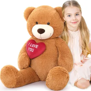 Red Heart Giant Teddy Bears, Big Teddy Bear Stuffed Animals with Embroidered I Love You for Girlfriend, Valentines Fluffy Teddy Bear Birthday Gifts 36 inches