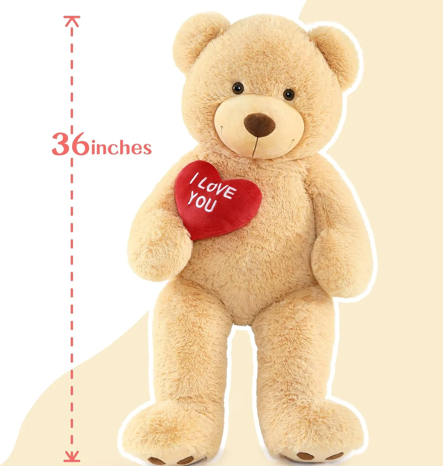 Red Heart Giant Teddy Bears, Brown Big Teddy Bear Stuffed Animals with Embroidered I Love You for Girlfriend, Large Valentines Fluffy Teddy Bear Birthday Gifts 36 inch