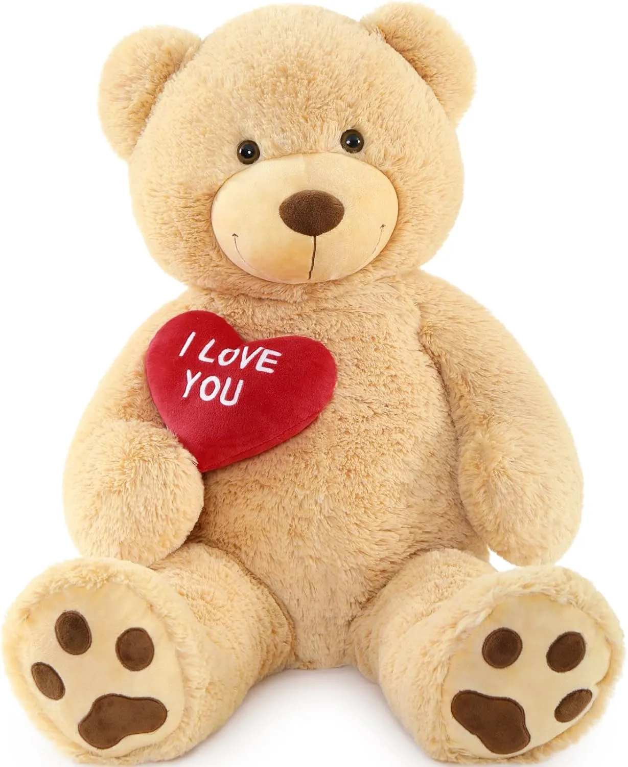 Red Heart Giant Teddy Bears, Brown Big Teddy Bear Stuffed Animals with Embroidered I Love You for Girlfriend, Large Valentines Fluffy Teddy Bear Birthday Gifts 36 inch
