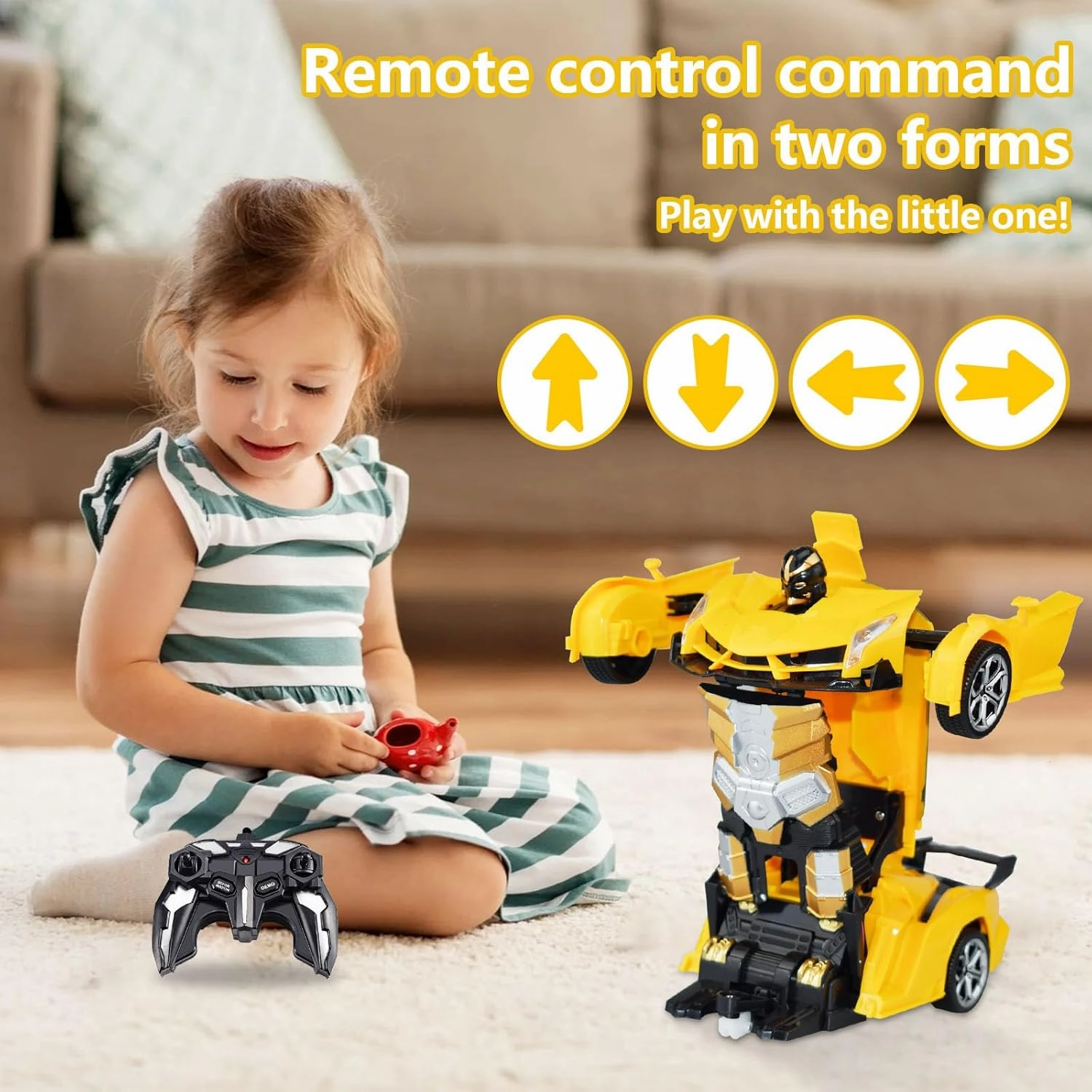 Remote Control Car Transform Robot Car, One Click Deformation, 2.4Ghz Anti-Jamming, 360 Degree Rotation Drift, Christmas Birthday Gift Toys for 3,4,5,6,7,8 Years Old Boys Girls (Yellow)