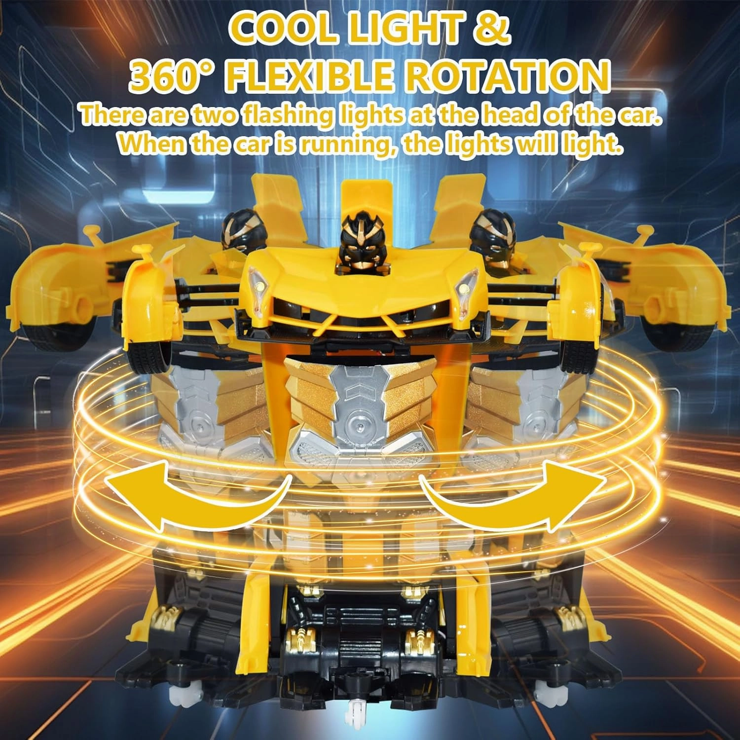 Remote Control Car Transform Robot Car, One Click Deformation, 2.4Ghz Anti-Jamming, 360 Degree Rotation Drift, Christmas Birthday Gift Toys for 3,4,5,6,7,8 Years Old Boys Girls (Yellow)