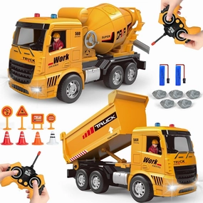 Remote Control Construction Dump Truck and Cement Mixer for Boys 6-12 Imaginative Play Sand Toys for Birthday Gift for Boys and Girls