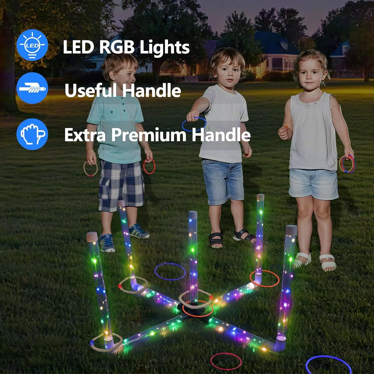 Ring Toss Game for Kids and Adults, Rechargeable LED Ring Toss Game - Glow Ring Toss LED Ring Toss Outdoor Game Lawn Games for Family Game Night & Parties