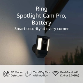 Ring Spotlight Cam Pro, Battery | 3D Motion Detection, Two-Way Talk with Audio , and Dual-Band Wifi (2022 release) - Black