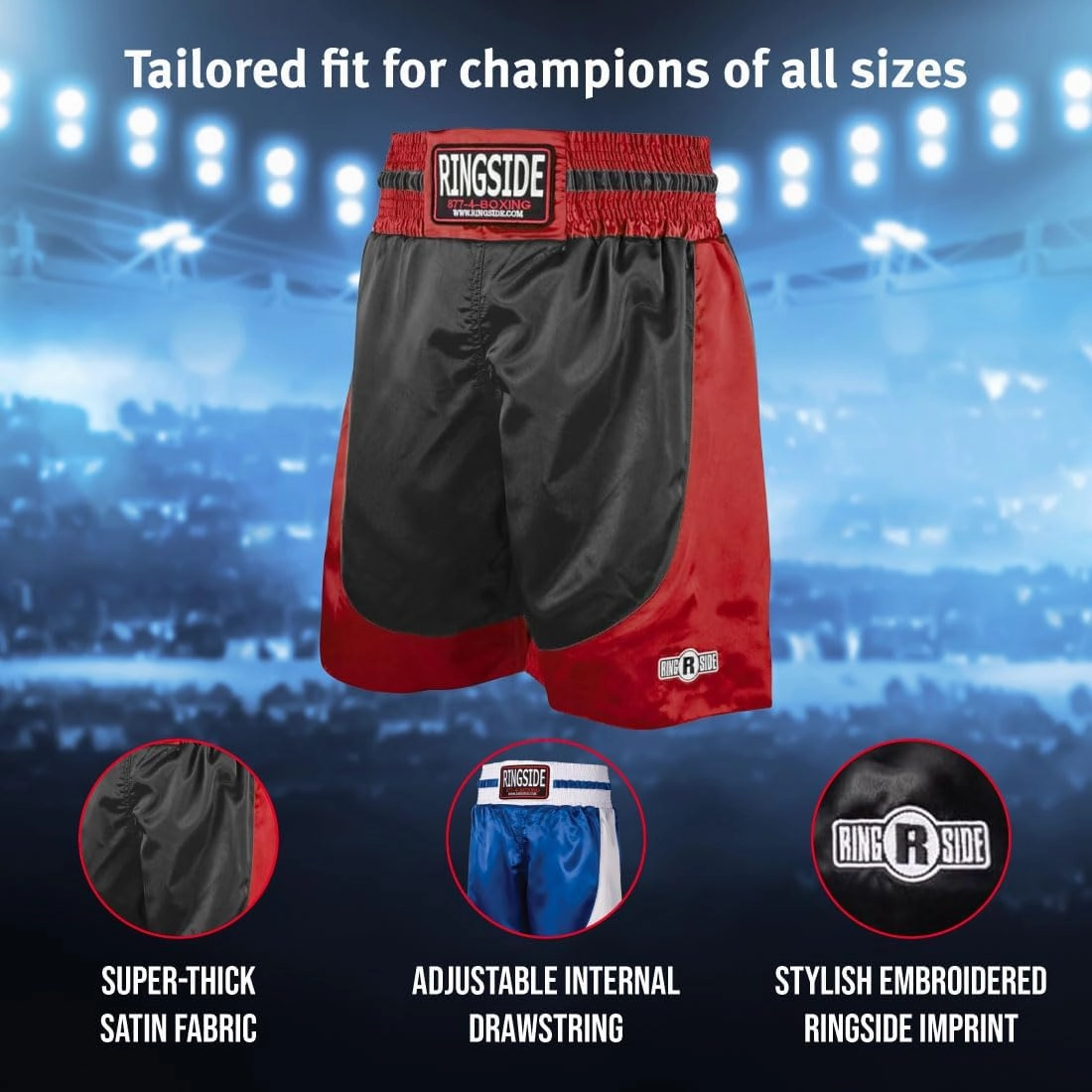 Ringside Pro-Style Boxing Trunks, Satin Shorts for Men and Women, Ideal for Boxing, MMA, Muay Thai