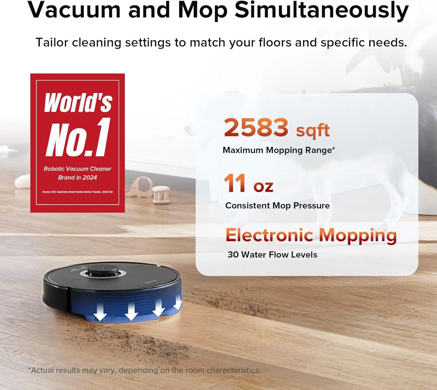 roborock Q7 Max Robot Vacuum and Mop, 30-Level Adjustable Water Flow, 4200Pa Suction, PreciSense LiDAR Navigation, No-Go Zone, No-Mop Zone, 3D Mapping, App & Voice Control, Ideal for Pet Hair
