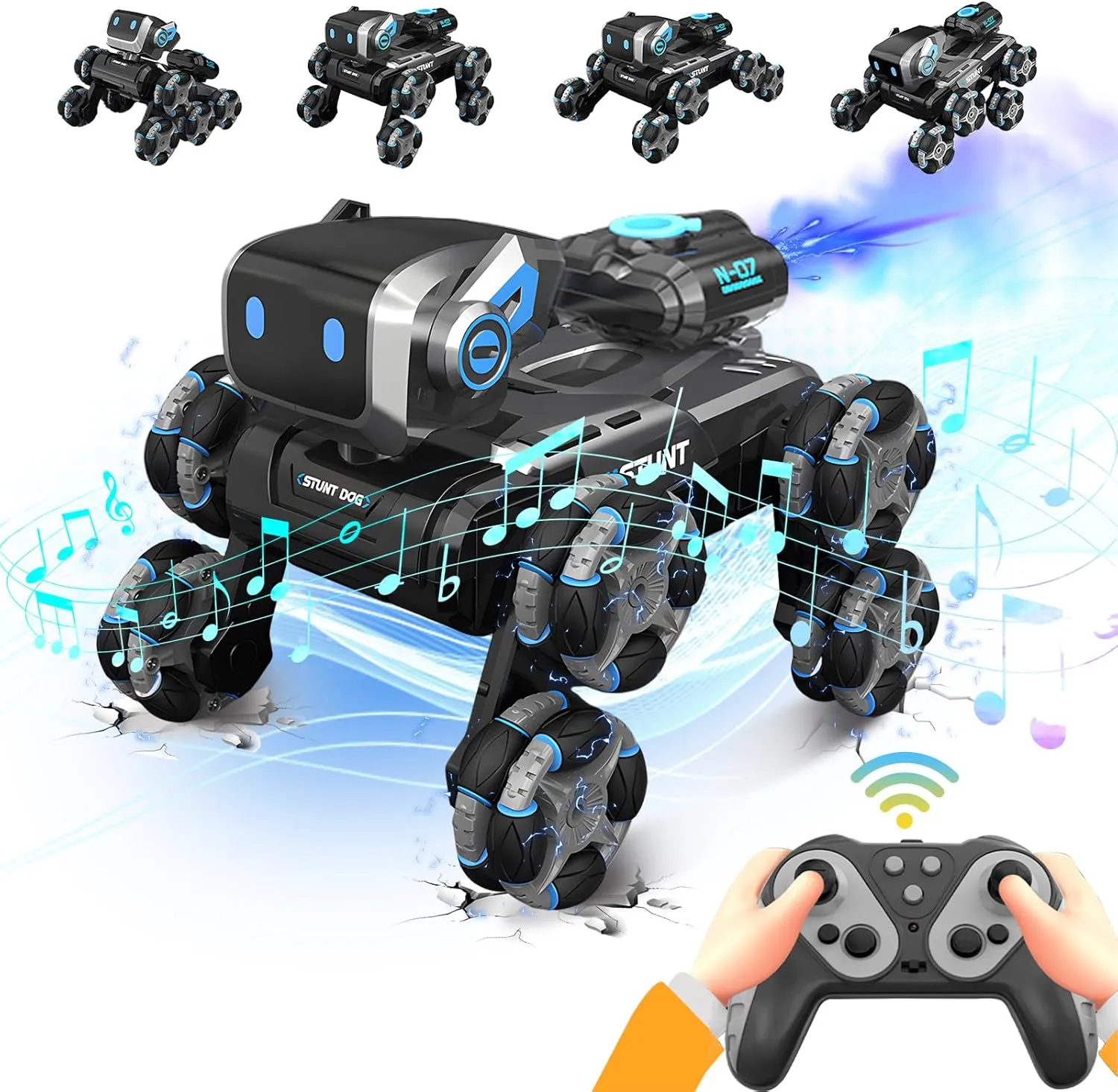 Robot Dog Toy for Kids,2.4Ghz Remote Control Dog Stunt Robot Dog 2nd Gen Remote Control Cars Stunt Rc Cars with Light & Sound Toys Christmas Birthday Gifts for 8 9 10 11 12 Year Old Boys(gray)