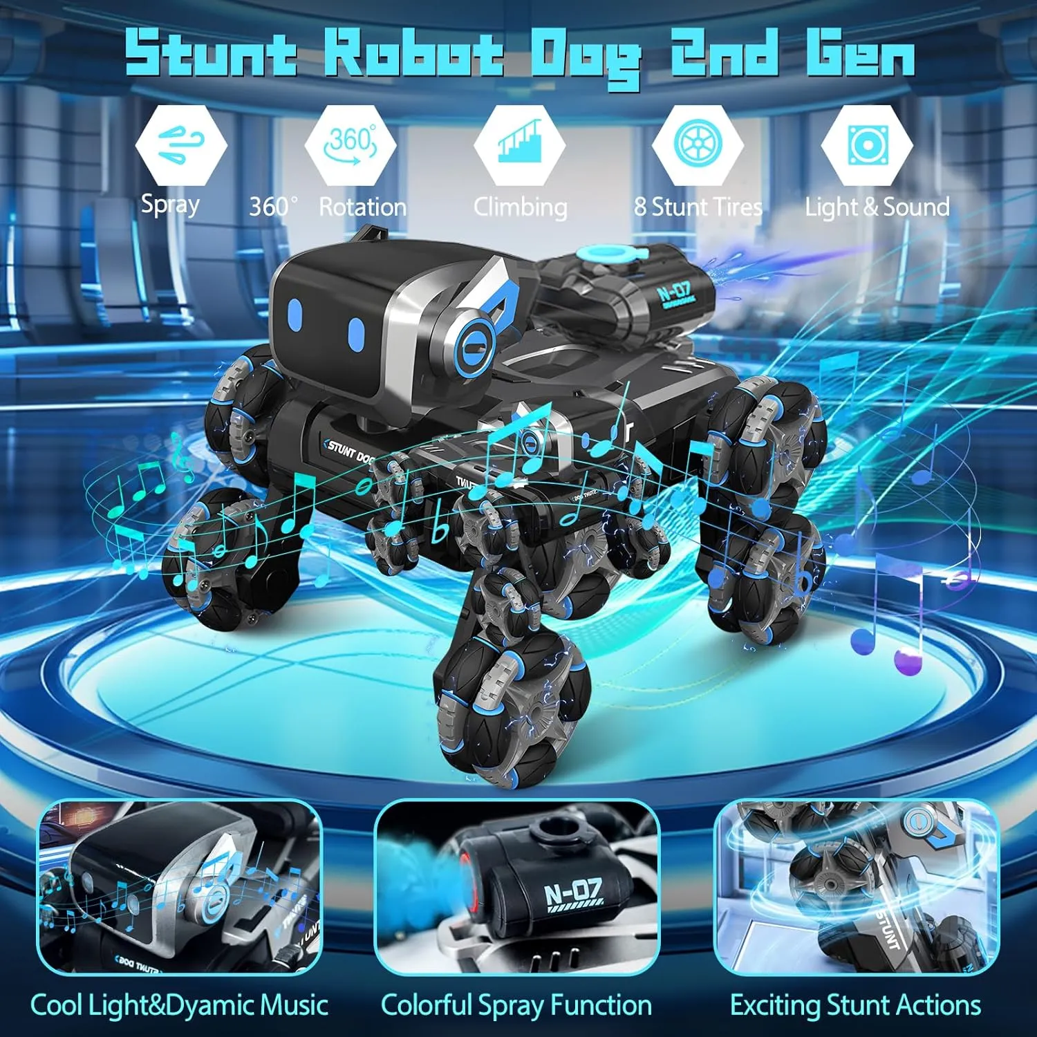 Robot Dog Toy for Kids,2.4Ghz Remote Control Dog Stunt Robot Dog 2nd Gen Remote Control Cars Stunt Rc Cars with Light & Sound Toys Christmas Birthday Gifts for 8 9 10 11 12 Year Old Boys(gray)