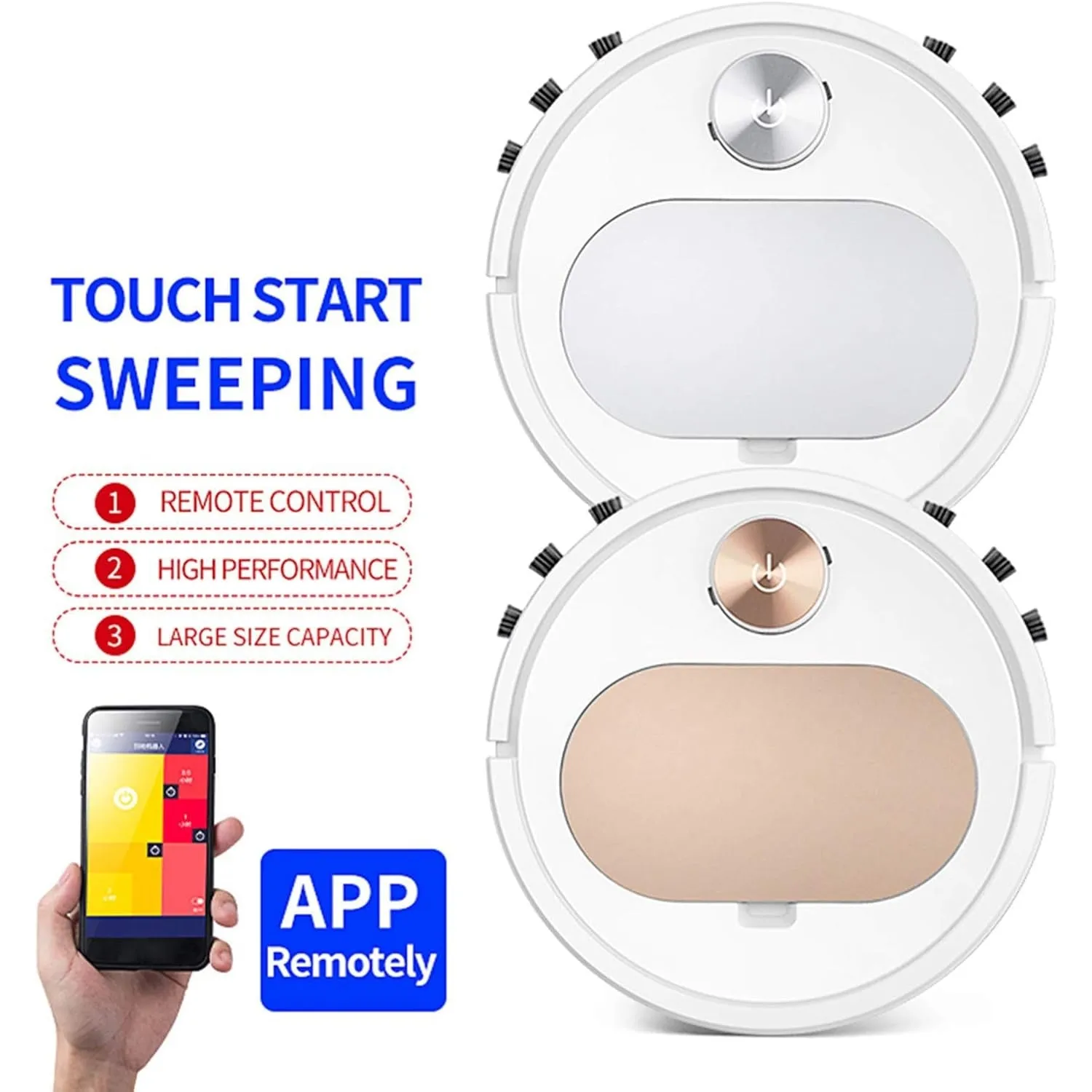 Robot Vacuum Cleaner, Sweeping and Mopping 2 in 1, APP Control, Slim Quiet Smart Robotic Vacuums for Low-Pile Carpets, Hard Floors and Pet Hair,Gold (Silver)