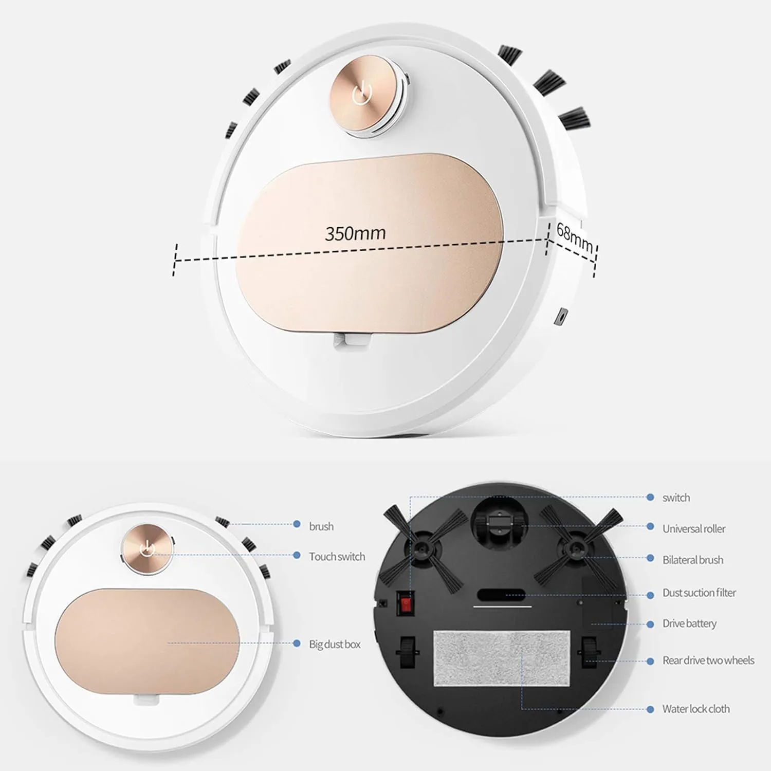 Robot Vacuum Cleaner, Sweeping and Mopping 2 in 1, APP Control, Slim Quiet Smart Robotic Vacuums for Low-Pile Carpets, Hard Floors and Pet Hair,Gold (Silver)