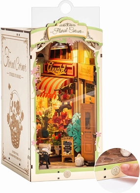 rowood Book Nook,Booknook DIY Kit with Dust Cover,3D Wooden Puzzle Decorative Bookend Miniature Dollhouse Kit Bookshelf Insert Alley,Crafts for Adults Teens on Birthday Christmas -Floral Corner