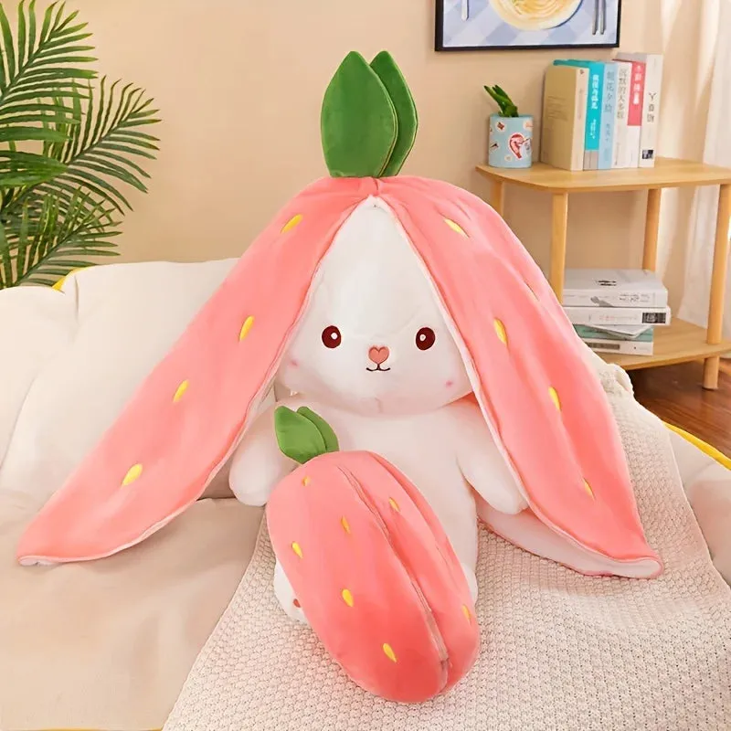 Royelux Reversible Bunny Plush Doll - Soft Carrot & Strawberry Rabbit Pillow Toy