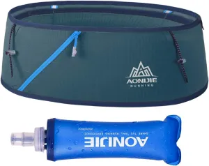 Running Pouch Belt Waist Pack Fanny Bag with 250ml Soft Water Bottle, Bounce Free Fashion Workout Jogging Travelling Money Pocket Belt for Women (Blue, M/L)