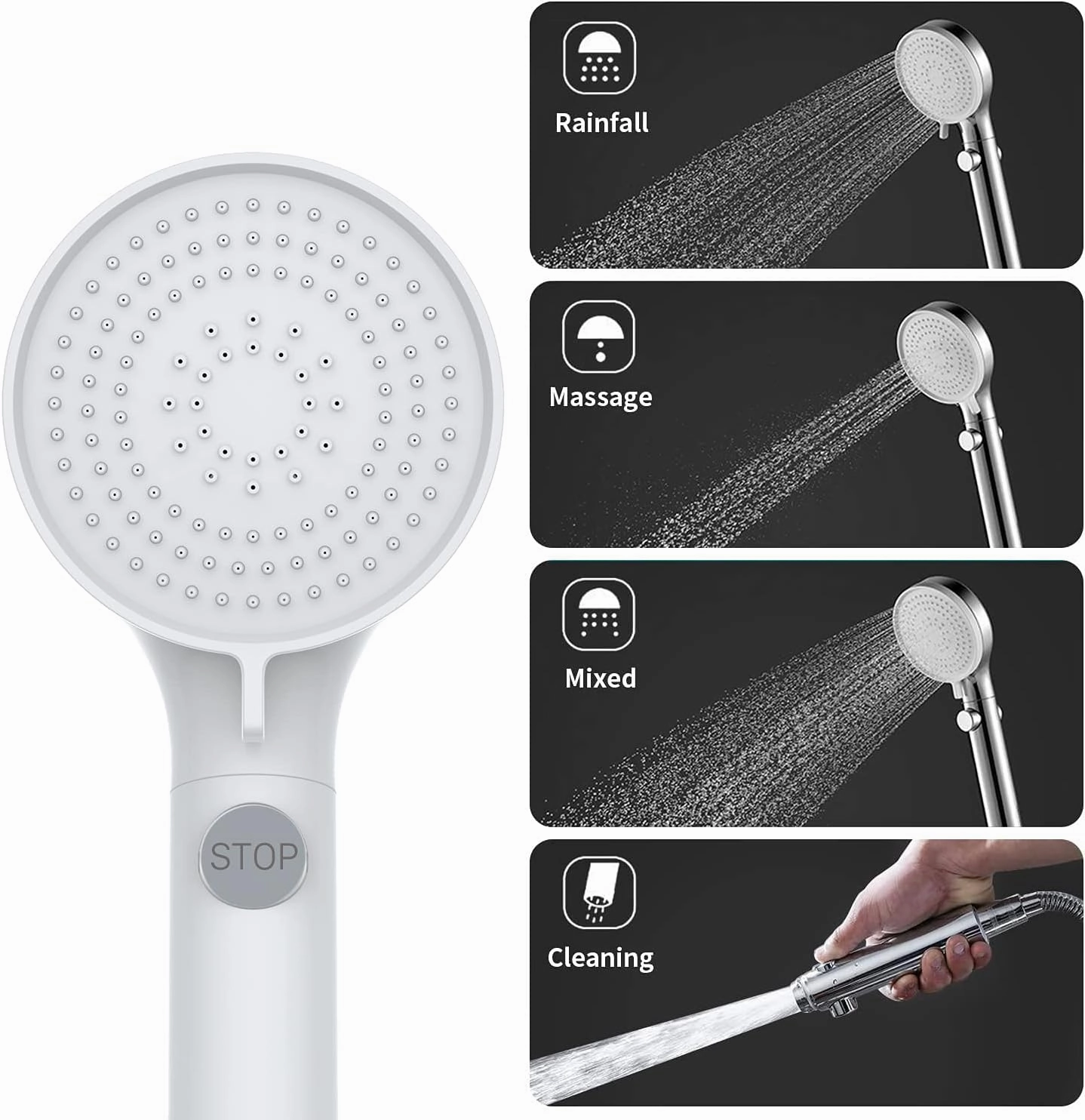 RV Shower Head with Hose and On/Off Button, High Pressure 5 Mode Shower Head Replacement, Easy Install, White –Upgrade for RV, Camper, Van, Travel Trailer, Motorhome, Boat and Tiny Home