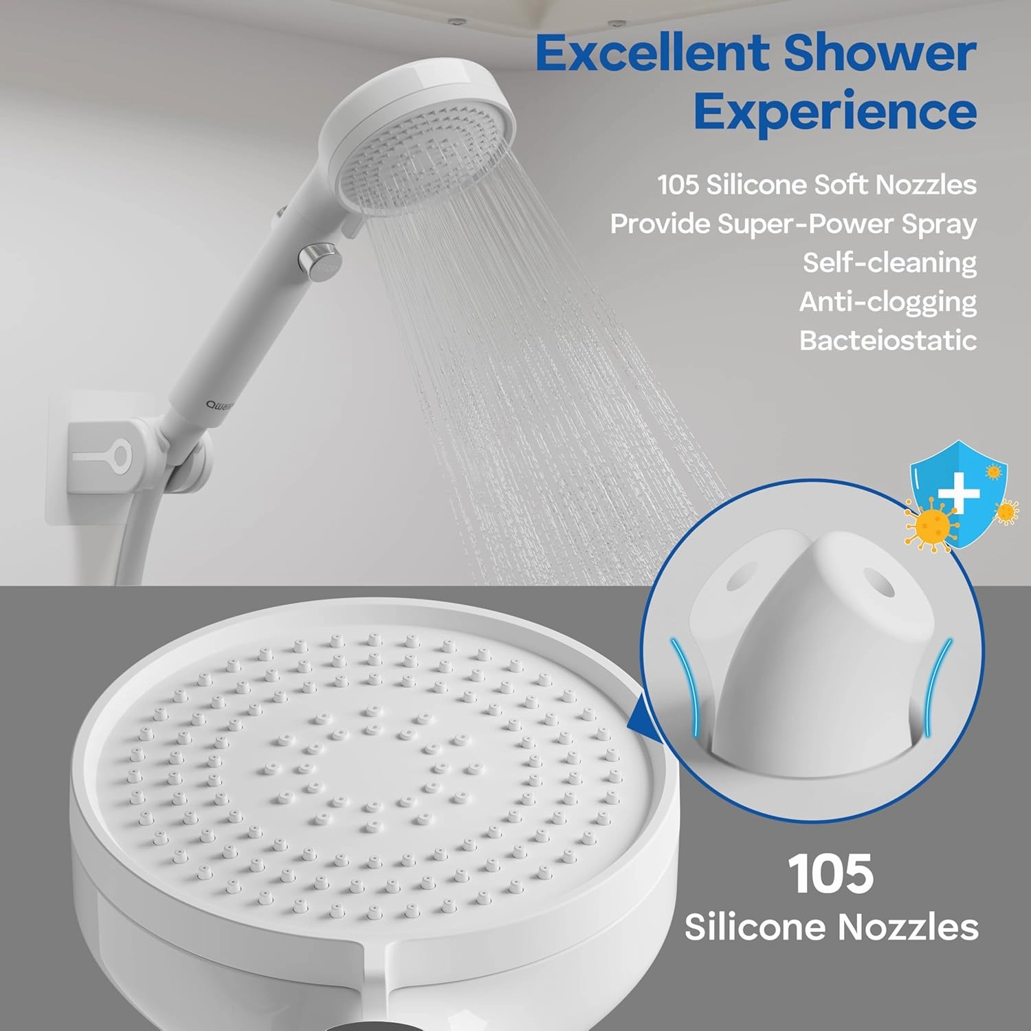 RV Shower Head with Hose and On/Off Button, High Pressure 5 Mode Shower Head Replacement, Easy Install, White –Upgrade for RV, Camper, Van, Travel Trailer, Motorhome, Boat and Tiny Home