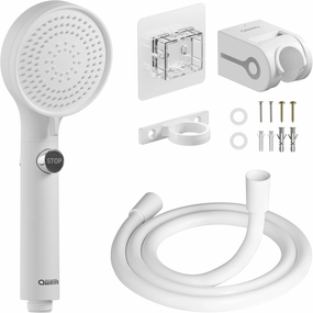 RV Shower Head with Hose and On/Off Button, High Pressure 5 Mode Shower Head Replacement, Easy Install, White –Upgrade for RV, Camper, Van, Travel Trailer, Motorhome, Boat and Tiny Home