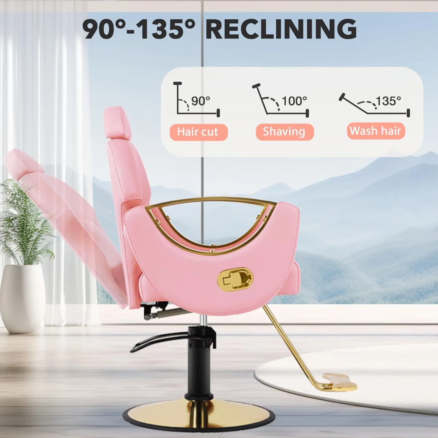Salon Chair, Reclining Salon Chair for Hair Stylist, Barber Chair with Heavy Duty Hydraulic Pump, Tattoo Braiding Beauty Spa Equipment, Pink