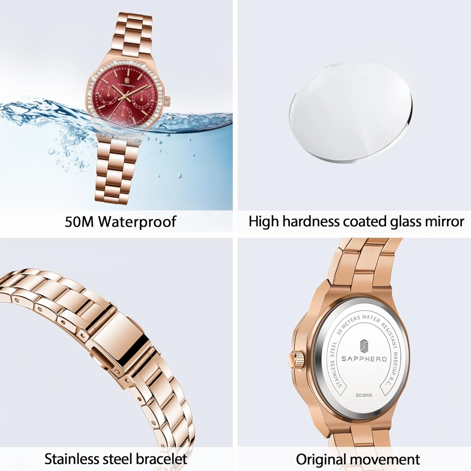 SAPPHERO Watches for Women Luxury Ladies Watches Women's Bracelet Watch Small Stainless Steel Analog 3ATM Waterproof Wrist Watch for Women