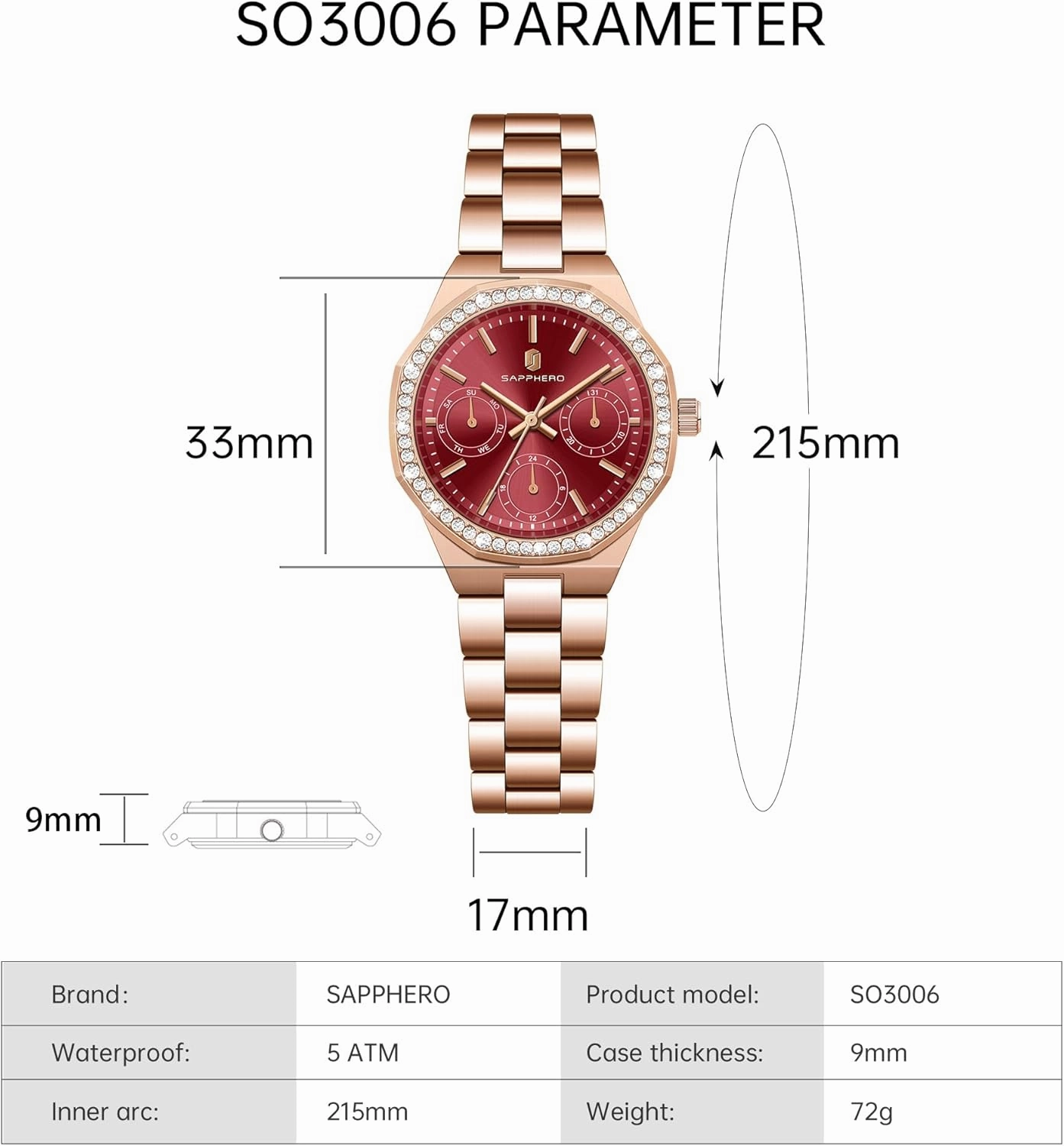 SAPPHERO Watches for Women Luxury Ladies Watches Women's Bracelet Watch Small Stainless Steel Analog 3ATM Waterproof Wrist Watch for Women