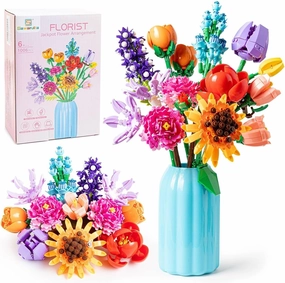 Sawaruita Flowers Bouquet Botanical Building Block Sets for Adult-9 Kind of Wildflowers Botanical Collection with Vase- Plants Toys for Kids Home Decor for Mothers Day,Valentines,Birthday Gifts