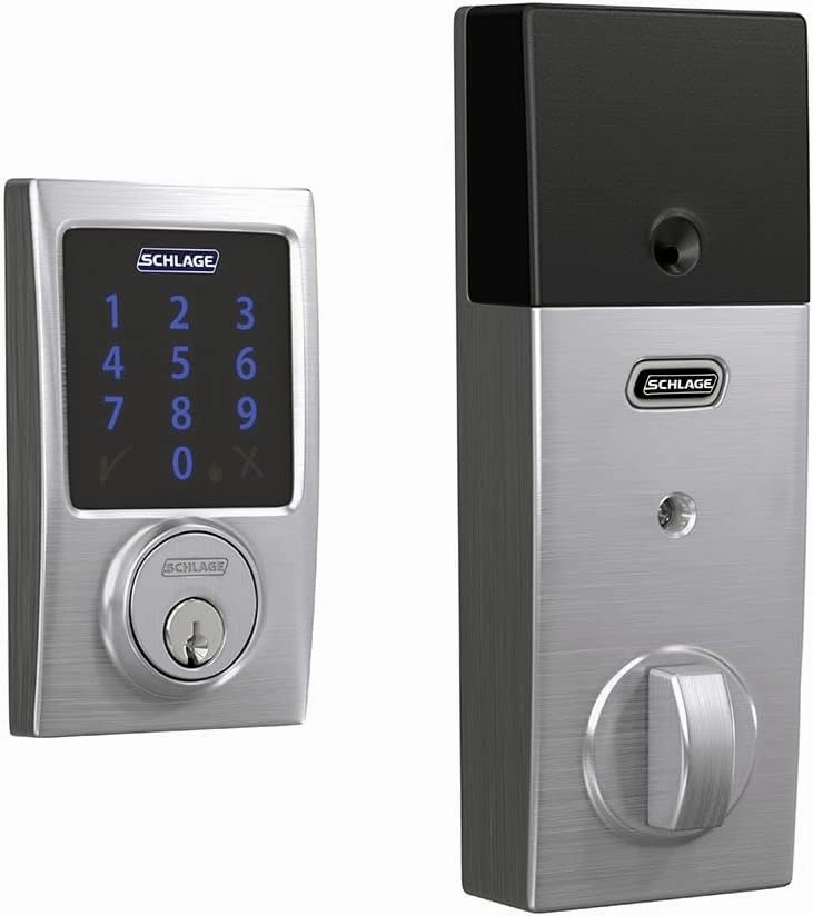SCHLAGE BE469ZP CEN 626 Connect Smart Deadbolt With Alarm Inbuilt Century Trim In Satin Chrome