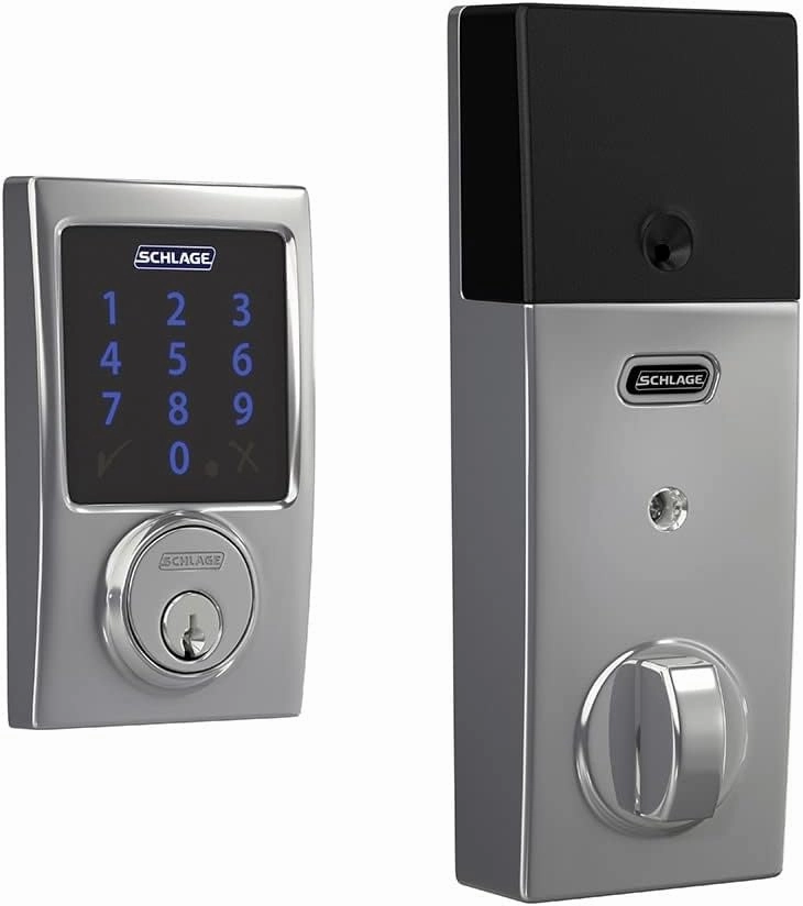 SCHLAGE BE469ZP CEN 626 Connect Smart Deadbolt With Alarm Inbuilt Century Trim In Satin Chrome