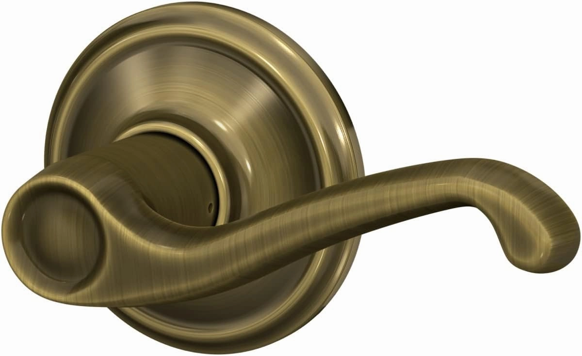Schlage F10 V FLA 609 Flair Door Lever, Hall & Closet Passage Lock, Antique Brass