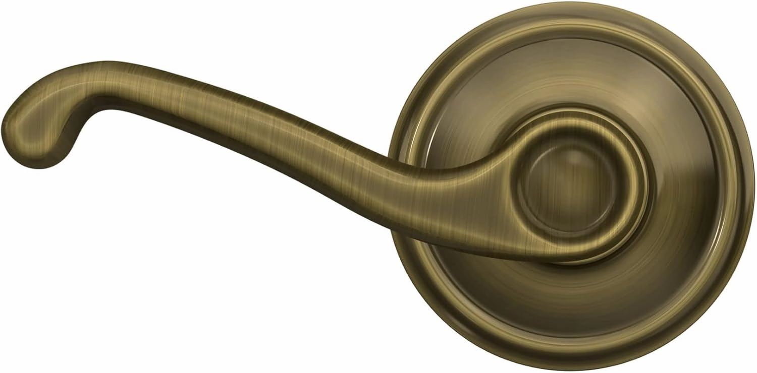 Schlage F10 V FLA 609 Flair Door Lever, Hall & Closet Passage Lock, Antique Brass
