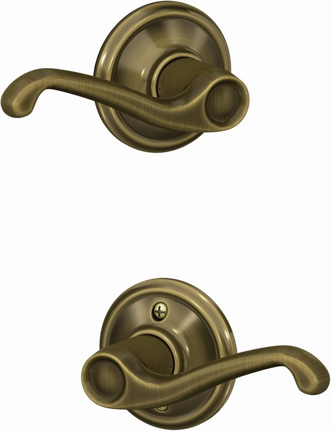 Schlage F10 V FLA 609 Flair Door Lever, Hall & Closet Passage Lock, Antique Brass