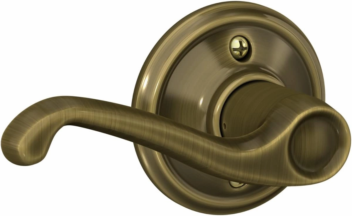 Schlage F10 V FLA 609 Flair Door Lever, Hall & Closet Passage Lock, Antique Brass