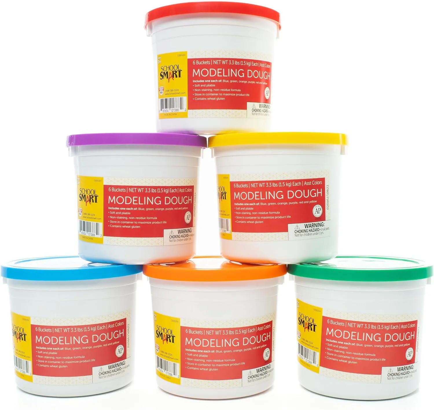 School Smart Modeling Dough, 3-1/3 Pound Buckets, Assorted Colors, Set of 6