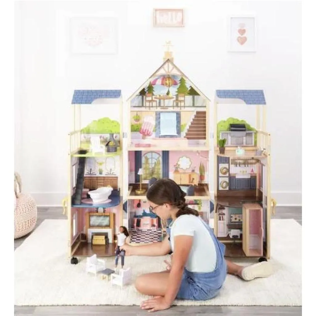 Secret Reveal Wooden Mansion Dollhouse with Lights, Sounds and 47 Accessories