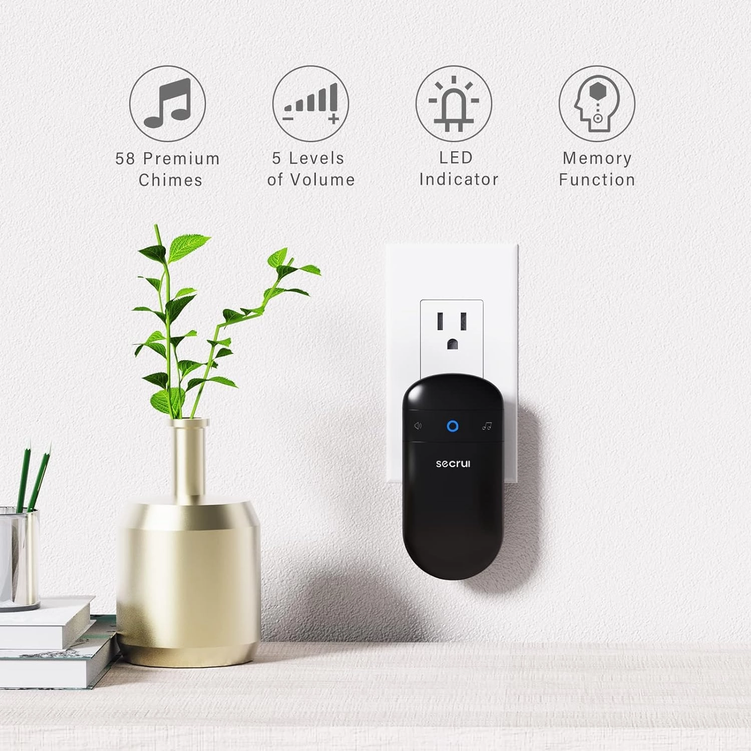 SECRUI Doorbell–Doorbell Wireless Kits for Front Door – Battery Operated Doorbell with 52 Chimes, Flash Lights, 5 Volume Levels – Waterproof Modern Doorbell (2 Push Buttons 2 Receivers)