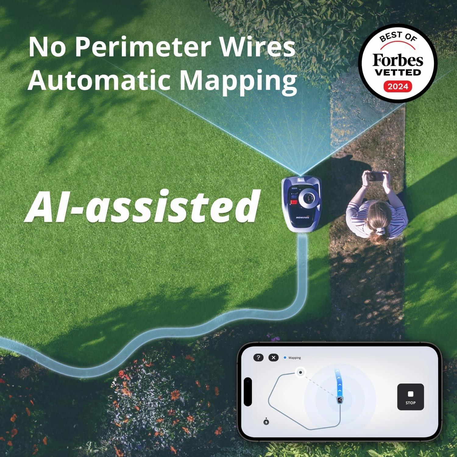 Segway Navimow i105N Robot Lawn Mower Perimeter Wire Free 1/8 Acre RTK Vision Robotic Lawnmower, AI-Assisted Mapping, Virtual Boundary, APP Control, 58dB(A) Quiet, Multi-Zone Management