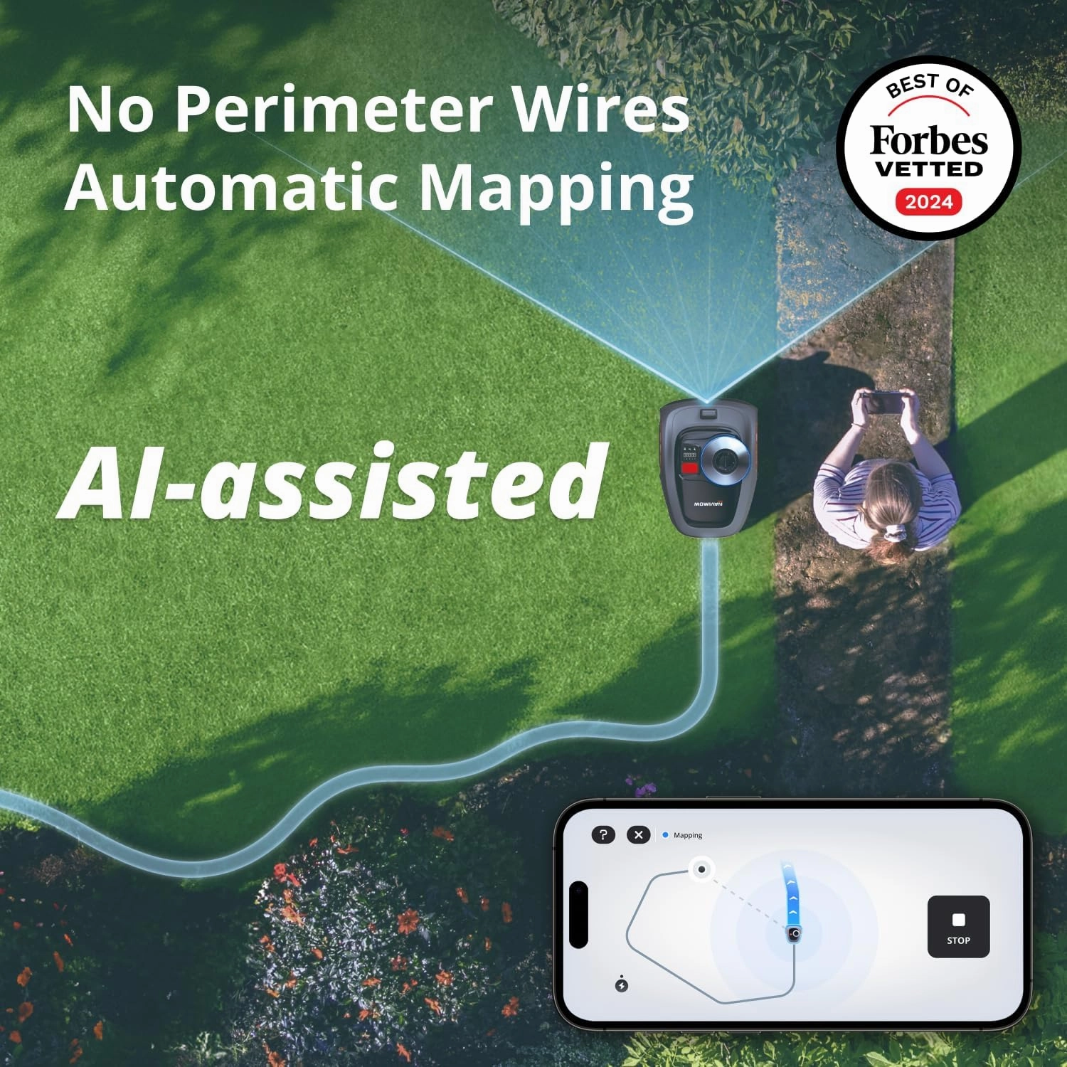 Segway Navimow i110N Robot Lawn Mower Perimeter Wire Free 1/4 Acre RTK Vision Robotic Lawnmower, AI-Assisted Mapping, Virtual Boundary, APP Control, 58dB(A) Quiet, Multi-Zone Management
