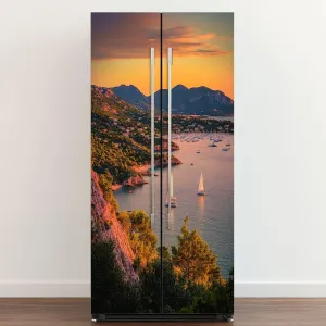 Self Adhesive Vinyl Refrigerator Wrap Sunset Agay massif French Door Mural Sticker Peel and Stick Removable Door Cover Fridge Wrap Decal for Kitchen Decor