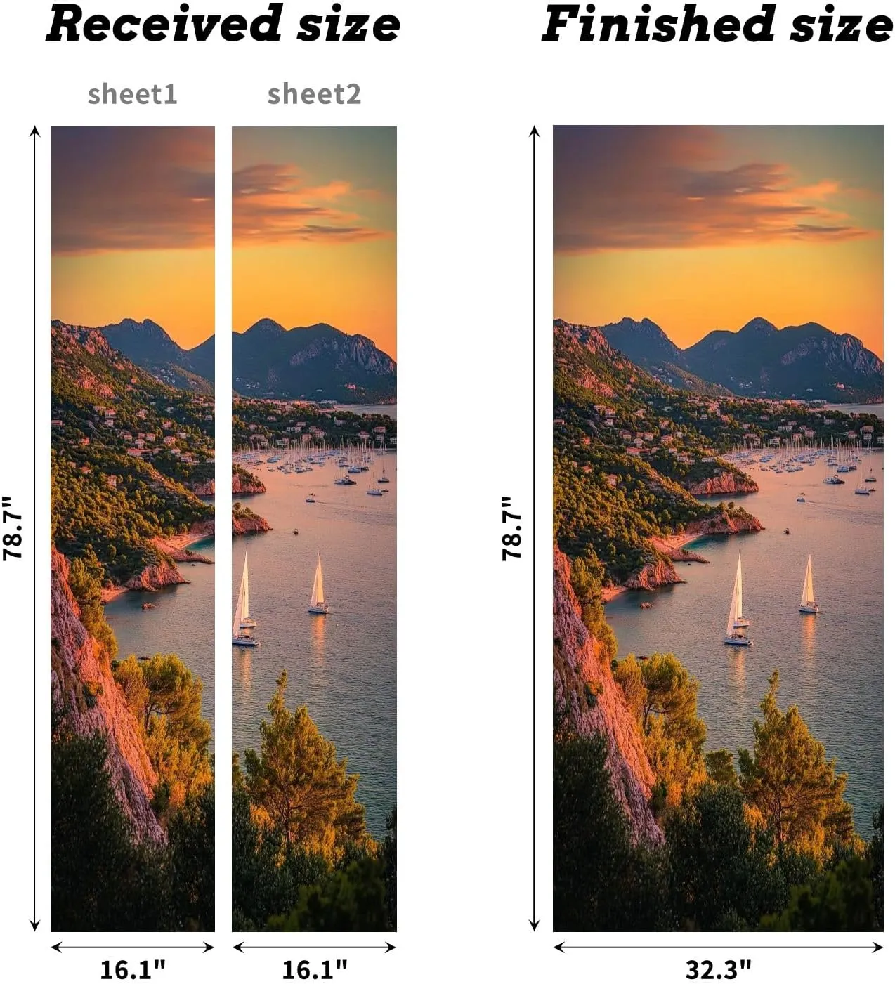 Self Adhesive Vinyl Refrigerator Wrap Sunset Agay massif French Door Mural Sticker Peel and Stick Removable Door Cover Fridge Wrap Decal for Kitchen Decor