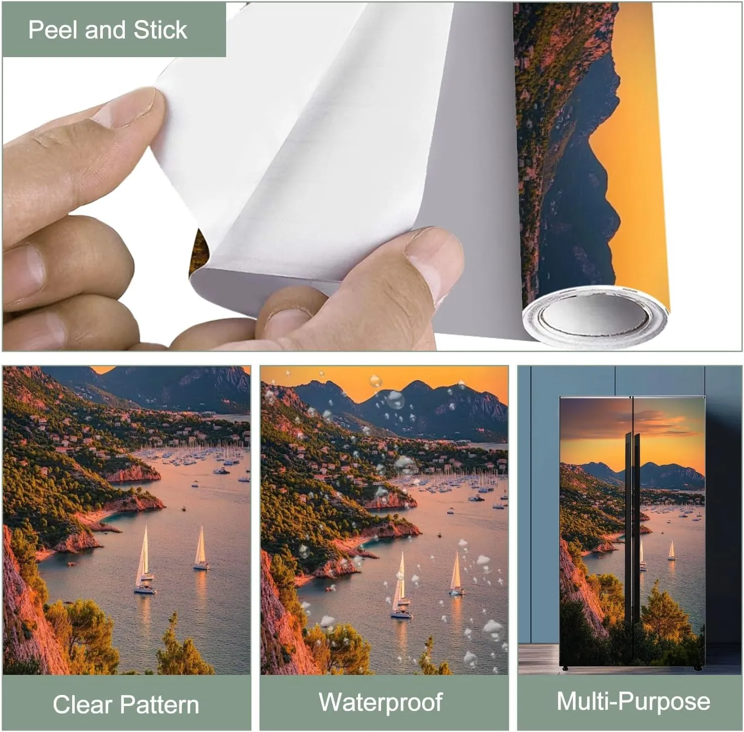 Self Adhesive Vinyl Refrigerator Wrap Sunset Agay massif French Door Mural Sticker Peel and Stick Removable Door Cover Fridge Wrap Decal for Kitchen Decor