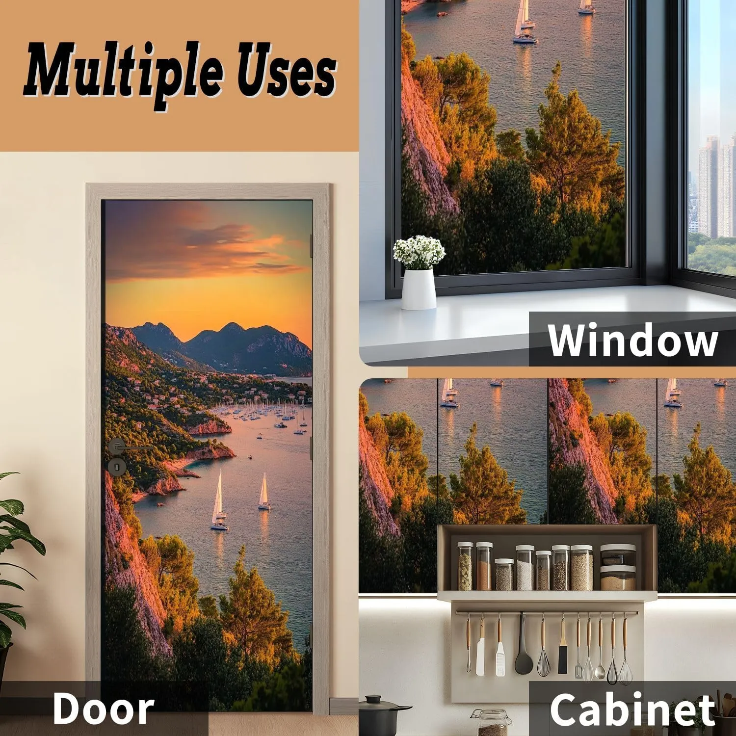 Self Adhesive Vinyl Refrigerator Wrap Sunset Agay massif French Door Mural Sticker Peel and Stick Removable Door Cover Fridge Wrap Decal for Kitchen Decor