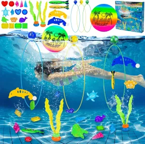 SelfTek 30 PCS Swim Through Rings, Pool Games Diving Toys Rings for Kids Age 3-12 Sports Underwater Training Swimming Accessories with Diving Ring, Gem, Torpedo, Ball, for Kids Teens Adults