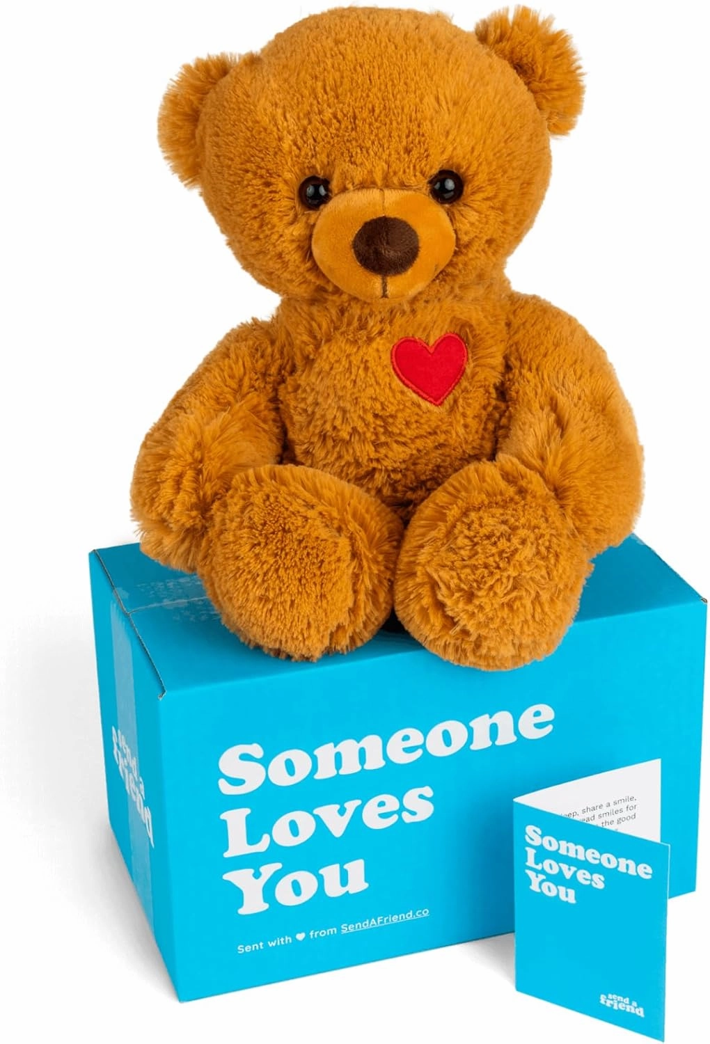 SendAFriend Toby The Teddy Bear Stuffed Animal Care Package, Someone Loves You Box, Great Gift for Any Reason (Love You Notecard)