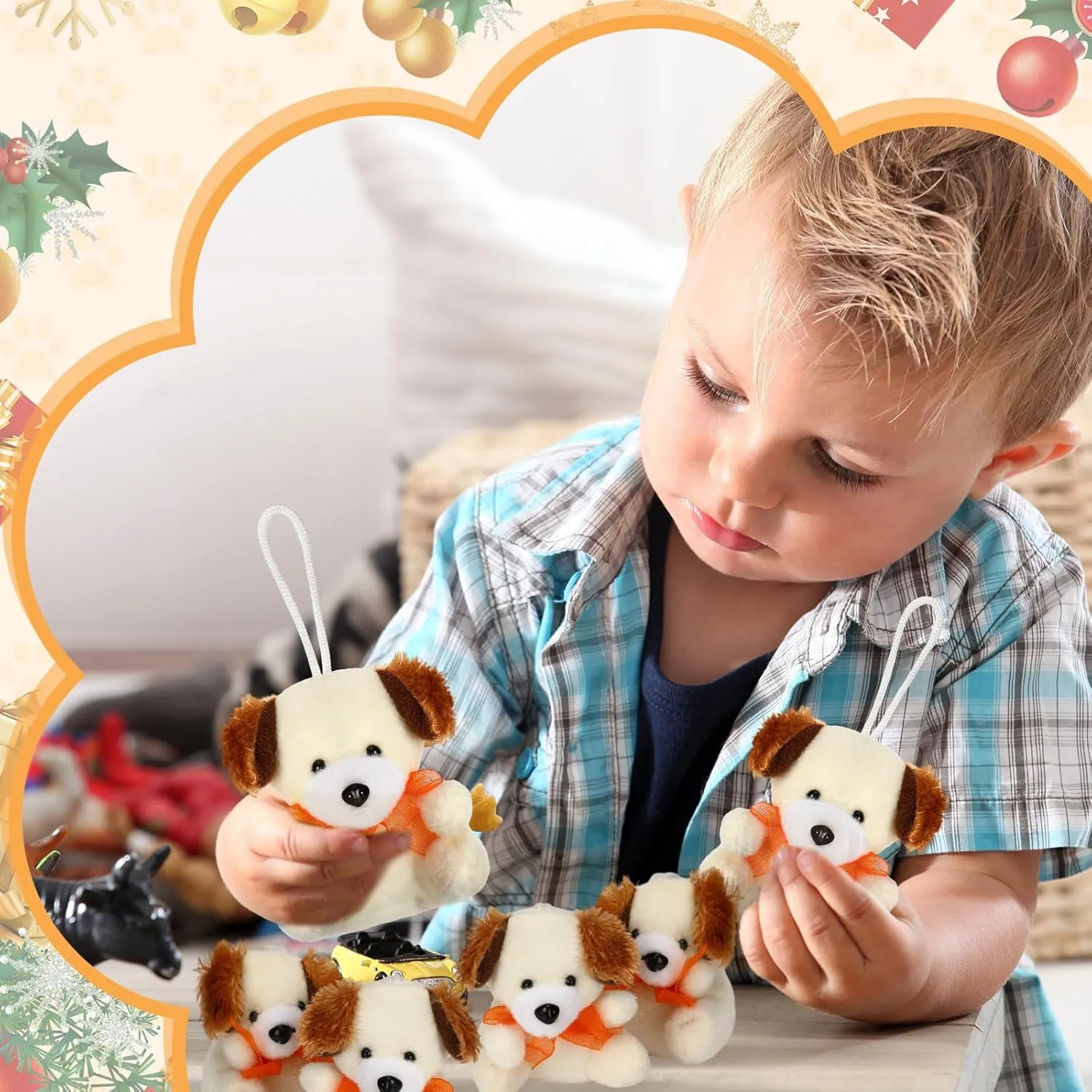 Shappy 50 Pcs Mini Animal Plush Toys Small Stuffed Animals Bulk Cute Tiny Plushies Keychains for Gift Party Carnival Prize(Dog)