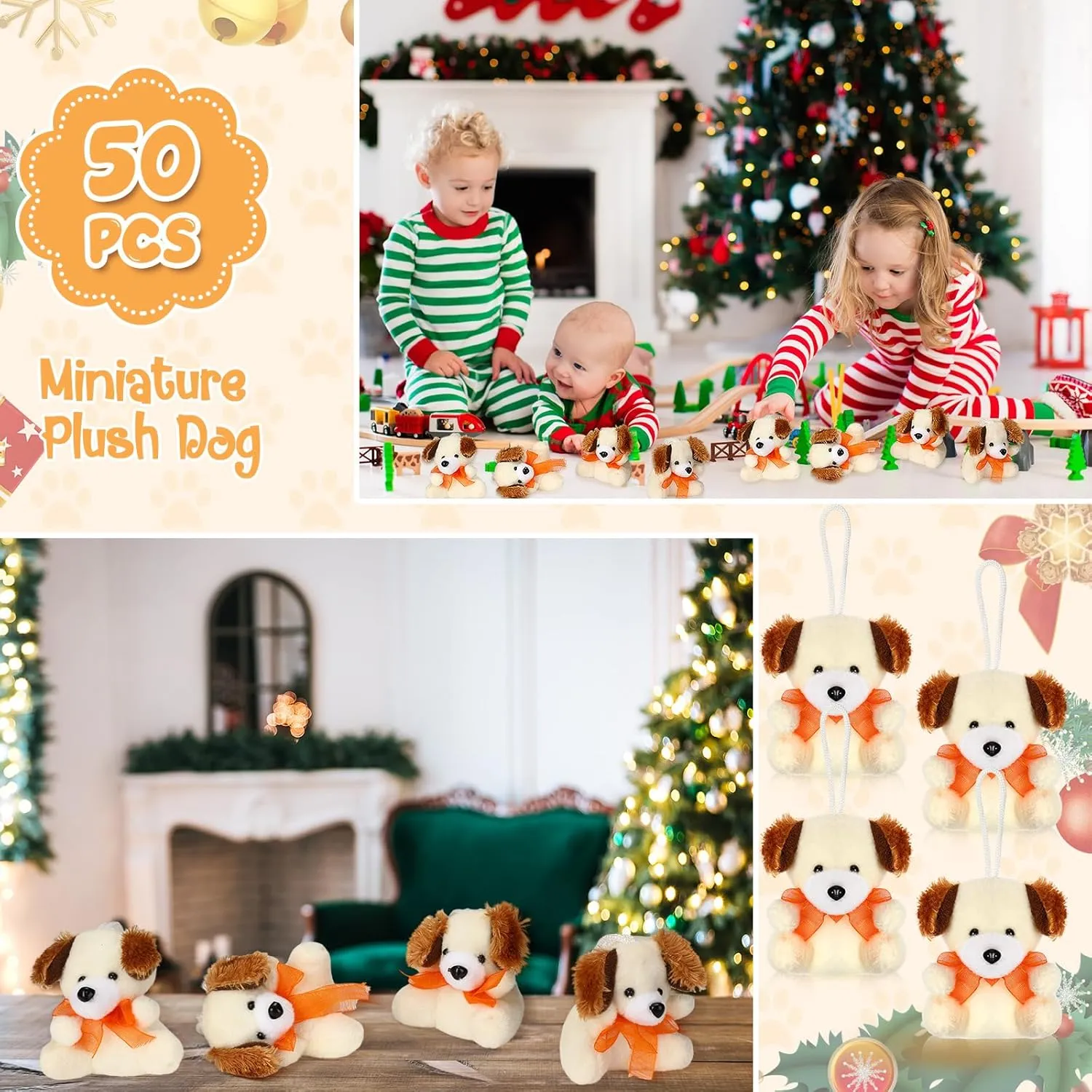 Shappy 50 Pcs Mini Animal Plush Toys Small Stuffed Animals Bulk Cute Tiny Plushies Keychains for Gift Party Carnival Prize(Dog)