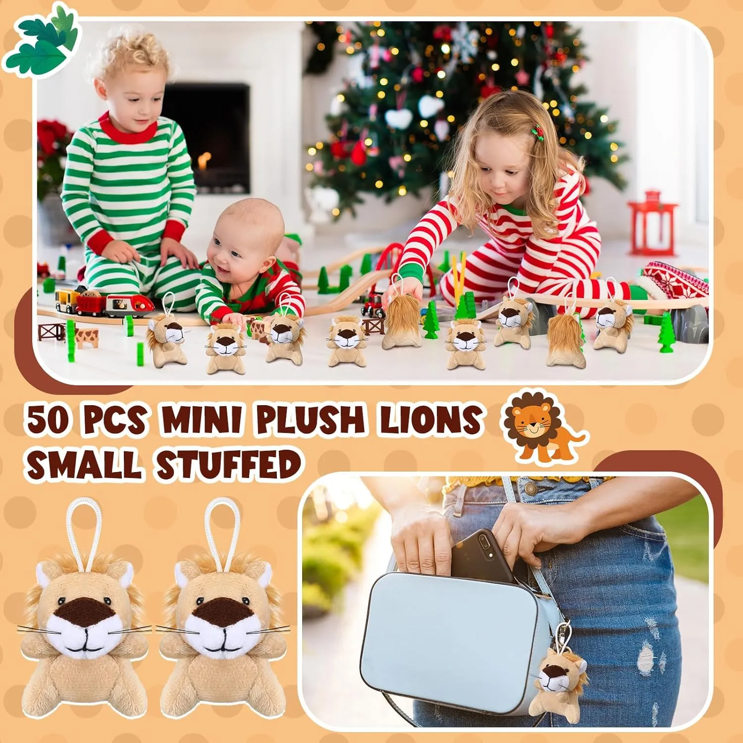 Shappy 50 Pcs Mini Animal Plush Toys Small Stuffed Animals Bulk Cute Tiny Plushies Keychains for Gift Party Carnival Prize(Lion)