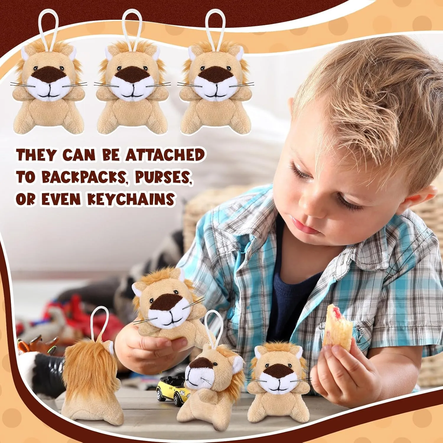 Shappy 50 Pcs Mini Animal Plush Toys Small Stuffed Animals Bulk Cute Tiny Plushies Keychains for Gift Party Carnival Prize(Lion)