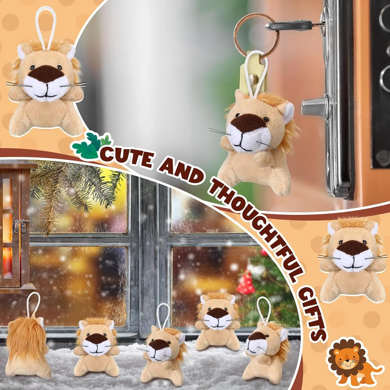 Shappy 50 Pcs Mini Animal Plush Toys Small Stuffed Animals Bulk Cute Tiny Plushies Keychains for Gift Party Carnival Prize(Lion)