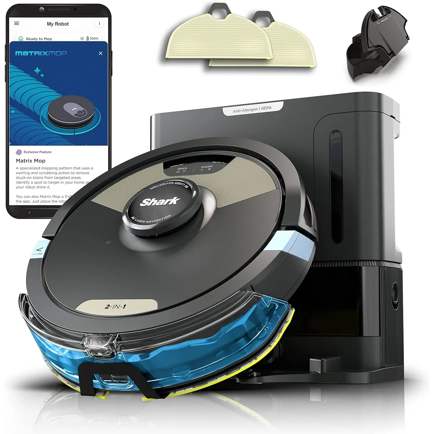 Shark AV2501AE AI Robot Vacuum with XL HEPA Self-Empty Base, Bagless, 60-Day Capacity, LIDAR Navigation, Perfect for Pet Hair, Compatible with Alexa, Wi-Fi Connected, Carpet & Hard Floor, Black